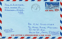 USA Aerogramme Sent To France Bethlehem 14-10-1960 - 1941-60