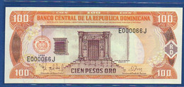 DOMINICAN REPUBLIC - P.156b – 100 Pesos Oro 1998 UNC, Serie E 000066 J, Low Serial Number - Dominicana