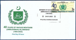 PAKISTAN 2023 MNH FDC 40 YEARS OF FEDERAL OMBUDSMAN OF PAKISTAN WAFAQI MOHTASIB FIRST DAY COVER - Pakistan