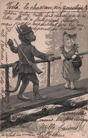 Fantaisie - CHATS - Animaux Habillés - Chat Sur Un Pont En Bois Avec Un Singe - Carte Postale Ancienne - - Animales Vestidos