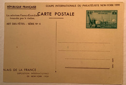 1939 France Entier Postal VARIÉTÉ RARE 0,70 EXPOSITION INTERNATIONALE NEW YORK "coupe Du Philateliste"(Statue Of Liberty - Cartes Postales Types Et TSC (avant 1995)