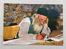 JUDAICA POSTCARD POSTKARTE BY PALPHOT NO. 6538 A SCRIBE WRITING ON GOATS SKIN THE HOLY SCROLLS OF THE LAW. ISRAEL - Israel
