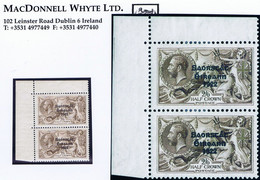 Ireland 1925 Narrow Date Saorstat Ovpt On Seahorse 2s 6d Brown Corner Pair, "Needle-eye Accent" Mint Hinged - Nuovi