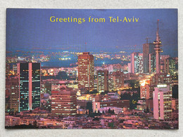 JUDAICA BIG POSTCARD POSTKARTE BY PALPHOT NO. 26097 GREETINGS FROM TEL AVIV - SKYLINE AT NIGHT. ISRAEL - Israel