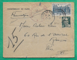N°713 + 760 MARIANNE DE GANDON PNEUMATIQUE OBLITERATION TEMPORAIRE CONFERENCE DE PARIS 1946 LETTRE COVER FRANCE - 1921-1960: Modern Period