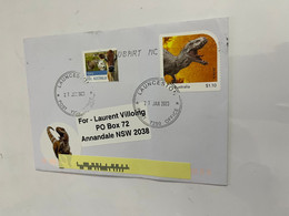 (2 Oø 42) Dinosaur 2022 Stamp On Circulated Cover (unusual) Launceston Tasmania Postmark Posted To Sydney - 27-1-2023 - Préhistoriques