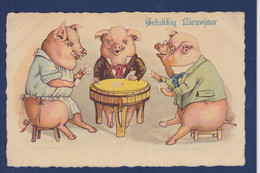 CPA Cochon Pig Position Humaine Jeu De Cartes Carte à Jouer Circulé - Cerdos