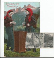 Souvenir De Champéry VS, Femmes Avec Foulards Rouges Et Hottes, Carte à Système 8 Miniphotos (941) Usure D'un Angle - VS Valais