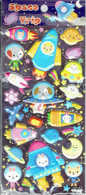 3D PUFFY Ufo Raumschiff Rakete Aufkleber / Planet Spaceship Sticker 1 Blatt 19 X 10 Cm ST548 - Scrapbooking