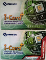 KAZAKHSTAN..LOT OF 2  PHONECARDS.. I-CARD..NURSAT..INTERNET+VOICE OVER IP - Kazakhstan