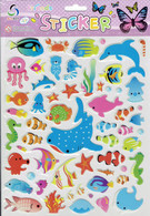 3D PUFFY Fische Hai Tiere Aufkleber / Fish Jelly Animal Sticker 1 Blatt 25 X 20 Cm ST481 - Scrapbooking