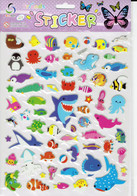 3D PUFFY Fische Hai Tiere Aufkleber / Fish Jelly Animal Sticker 1 Blatt 25 X 20 Cm ST544 - Scrapbooking