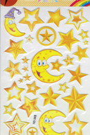 3D PUFFY Mond Sterne Aufkleber / Moon Star Sticker 1 Blatt 20 X 17 Cm ST378 - Scrapbooking
