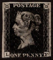 GBR SC #1 U (L,F) P9 1840 Queen Victoria 3-margins W/extra Lines @ L CV $625.00 - Used Stamps
