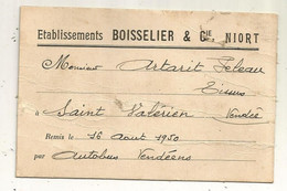 Carte De Remise Par AUTOBUS VENDEENS,  établissements BOISSELIER & Cie , NIORT,  1950 - Unclassified