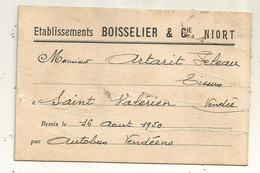 Carte De Remise Par AUTOBUS VENDEENS,  établissements BOISSELIER & Cie , NIORT,  1950 - Ohne Zuordnung