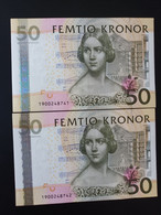 PAREJA CORRELATIVA DE SUECIA DE 50 KRONOR DEL AÑO 2011 EN CALIDAD EBC (XF) (BANKNOTE) - Svezia