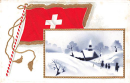 Drapeau Suisse, Swiss Flag, Paysage D'hiver - Patriotisme - Doré, Gaufré - Sceau 1915 - Au