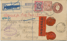GB 1913, Superb GV 3d Postal Stationery Registered Envelope Format G Uprated With EVII Somerset House 10d And GV 1½d - Briefe U. Dokumente
