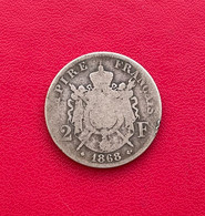 Belle Monnaie Argent De 2 Francs Napoléon III, Tête Laurée 1868 A - 2 Francs