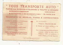 Carte De Visite , Tout Transports Auto ,Paris-Les Sables D'Olonne & Toute La Vendée ,PARIS 1er - Cartoncini Da Visita