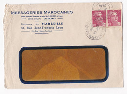 Enveloppe 1947 Messageries Marocaines Casablanca , Bureaux De  Marseille . - Lettres & Documents