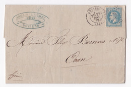Lettre 1870 De Urbain Étienne Béziers Pour Bossens à Oran Algerie . - 1863-1870 Napoléon III Con Laureles