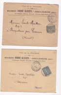2 Enveloppes  1903 & 1904 ,Boulangerie  André GLEIZES Cazouls Les Béziers Hérault - Storia Postale