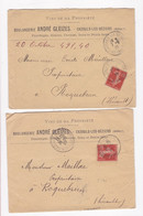 2 Enveloppes  1907 ,Boulangerie  André GLEIZES Cazouls Les Béziers Hérault - Covers & Documents