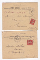 2 Enveloppes  1907 ,Boulangerie  André GLEIZES Cazouls Les Béziers Hérault - Cartas & Documentos