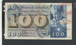 SUISSE - Billet 100 Francs 1957 TB/F Pick-49b N° 74493 - Suiza