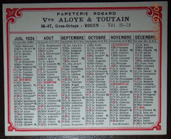 Petit Calendrier De Poche 1924 Librairie Papeterie Rue Gros Horloge Rouen Seine Maritime - Petit Format : 1921-40