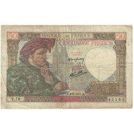 France, 50 Francs, Jacques Coeur, 1941, Y.78 42163, B, Fayette:19.10, KM:93 - 50 F 1940-1942 ''Jacques Coeur''