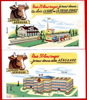 Lot De 7 Buvards Vache Sérieuse. Château, Moulin, église, Aérogare, Gare, Station-service, Usine Fromagerie. 3 Photos. - Collections, Lots & Séries