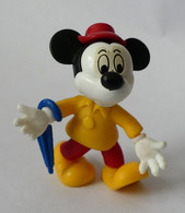 FIGURINE KINDER DISNEY MONTABLE PLASTIQUE MICKEY PULL JAUNE PARAPLUIE 1987 Manque Autocollant Du Bouton - Montables