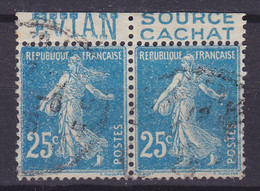 France N° 140, 25c Semeuse Bleu Type II Paire Avec Pub De Carnet : Evian Source Cachat Variety ERROR 'Missing Print' - Used Stamps