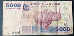 BILLETE DE TANZANIA DE 5000 SHILINGI DE UN RINOCERONTE DEL AÑO 2003 (BANKNOTE) RHINO - Tanzania