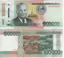 LAOS New 100'000 Kip  P42A   2020  (Kaysone Phomvihane&pagoda +  Vieng Xai (Huaphanh Province) At Back)  UNC - Laos