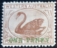 Australie Occidentale Western Australia 1893 Filigrane Couronne CC Watermark Crown CC Surchargé ONE PENNY Yvert 51 * MH - Swans