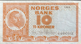 Norway 10 Kroner, P-31d (1969) - Very Fine - Norway