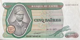 Zaire 5 Zaires, P-21b (24.11.1977) - About Uncirculated - Zaïre