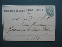 Type Blanc Perforé AFA 84  Lettre   Société Anonyme Des Aciéries De France  1906 - Cartas & Documentos