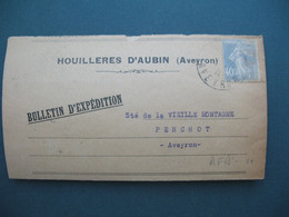 Semeuse Perforé AFA 84  Lettre   Société Anonyme Des Houillères Et Fonderies De L'Aveyron - Houillères D'Aubin  1931 - Covers & Documents