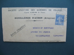 Semeuse Perforé AFA 84  Lettre   Société Anonyme Des Houillères Et Fonderies De L'Aveyron - Houillères D'Aubin  1929 - Lettres & Documents