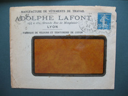 Semeuse Perforé AL 119 Sur Lettre De Lyon   Adolphe Lafont 1921 - Cartas & Documentos