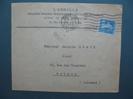 Semeuse   Perforé AV194  Sur  Lettre  L'Abeille  -  L'Abeille  Assurance Vie  1926 - Storia Postale