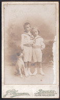 VIEILLE PHOTO CDV GARCON ET FILLE AVEC FOX TERRIER - BOY AND GIRL WITH FOX TERRIER - PHOTO HERMANS BRUGES - Old (before 1900)