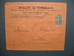 Semeuse   Perforé BB 26  Sur  Lettre  Banque De Bordeaux    1908 - Covers & Documents