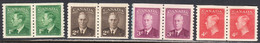 Canada 1949 Coils, Mint Mounted, Sc# 297-300, SG - Roulettes