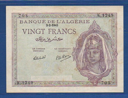 ALGERIA - P. 92b – 20 Francs 2.2.1945 VF+,  Serie K.1249 703 - Algerien